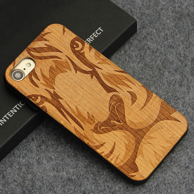 Luxury Case for iPhone 7 8 Plus Carving Clouds Totem Wood Cover Natural Bamboo Wooden TPU Phone Cases for iPhone X Coque Fundas