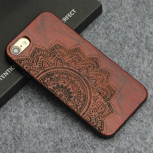 Luxury Case for iPhone 7 8 Plus Carving Clouds Totem Wood Cover Natural Bamboo Wooden TPU Phone Cases for iPhone X Coque Fundas