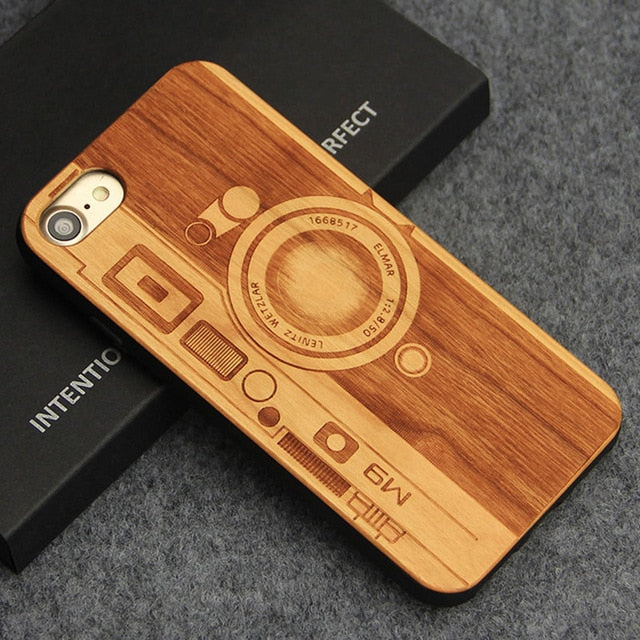 Luxury Case for iPhone 7 8 Plus Carving Clouds Totem Wood Cover Natural Bamboo Wooden TPU Phone Cases for iPhone X Coque Fundas