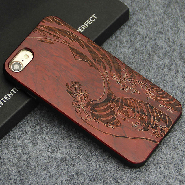 Luxury Case for iPhone 7 8 Plus Carving Clouds Totem Wood Cover Natural Bamboo Wooden TPU Phone Cases for iPhone X Coque Fundas