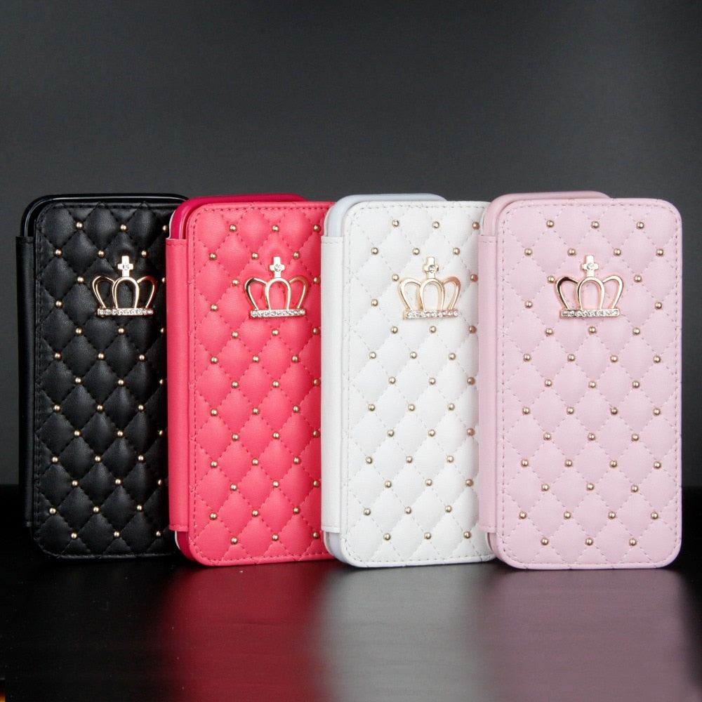 For iPhone X XR XS Max 6 6S 7 8 Plus Glitter Crown Case Diamond Wallet Leather Case Flip Stand Cover Mobile Phone Bag