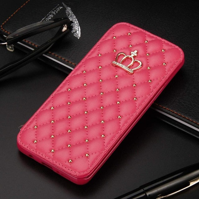 For iPhone X XR XS Max 6 6S 7 8 Plus Glitter Crown Case Diamond Wallet Leather Case Flip Stand Cover Mobile Phone Bag