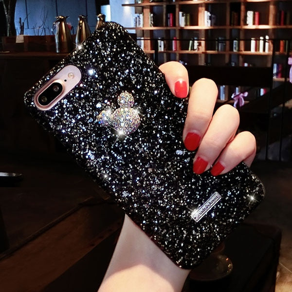 Bling Paillettes Glitter Shining Powder Case For iPhone X 8 7 6 6S Plus Cover Fashion Diamond Mickey Hard PC Phone Cases