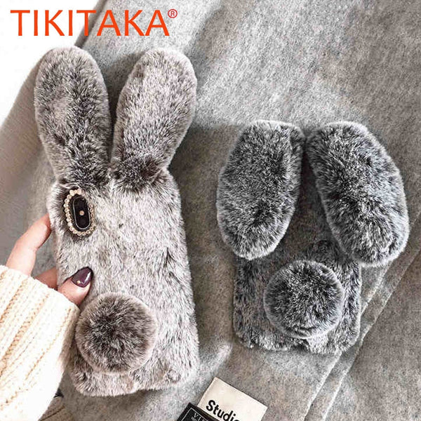 Fashion Rabbit Fur Case For iPhone X 8 7 6 6S Plus Furry Soft TPU Cover For Samsung Galaxy S8 Plus S7 S6 edge Lovely Phone Cases