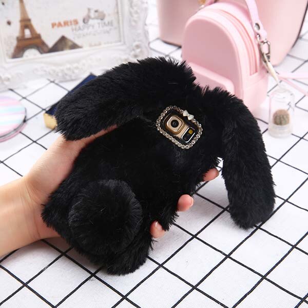 Fashion Rabbit Fur Case For iPhone X 8 7 6 6S Plus Furry Soft TPU Cover For Samsung Galaxy S8 Plus S7 S6 edge Lovely Phone Cases