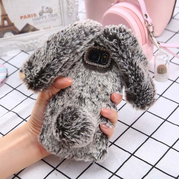 Fashion Rabbit Fur Case For iPhone X 8 7 6 6S Plus Furry Soft TPU Cover For Samsung Galaxy S8 Plus S7 S6 edge Lovely Phone Cases