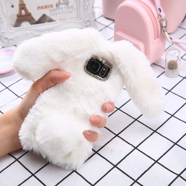 Fashion Rabbit Fur Case For iPhone X 8 7 6 6S Plus Furry Soft TPU Cover For Samsung Galaxy S8 Plus S7 S6 edge Lovely Phone Cases